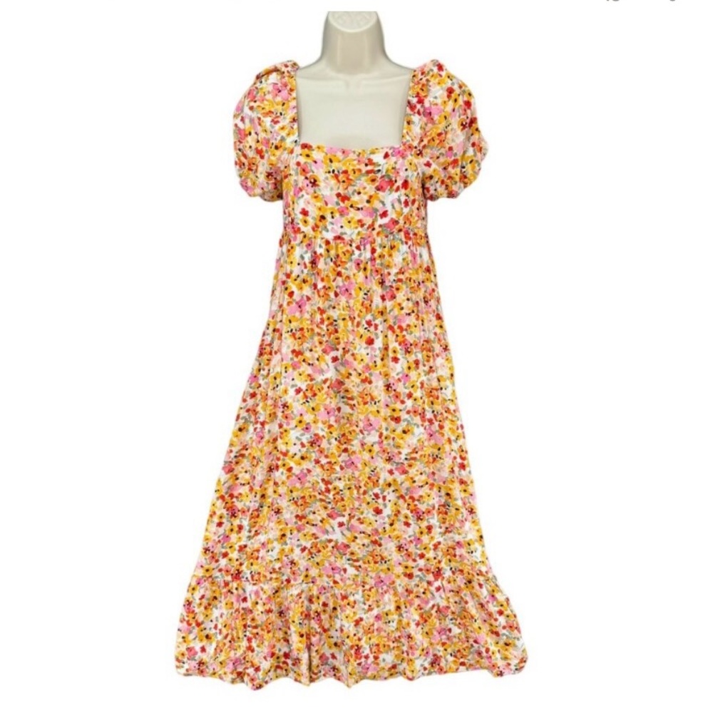Vestique Floral Puff Sleeve Midi Dress